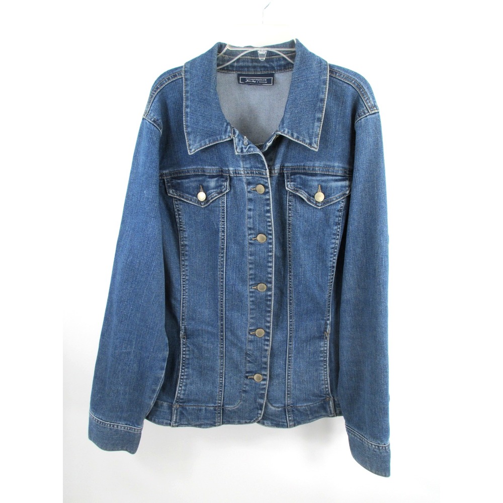Charter Club Trucker Jean Jacket Womens XL Blue Denim Western Pockets